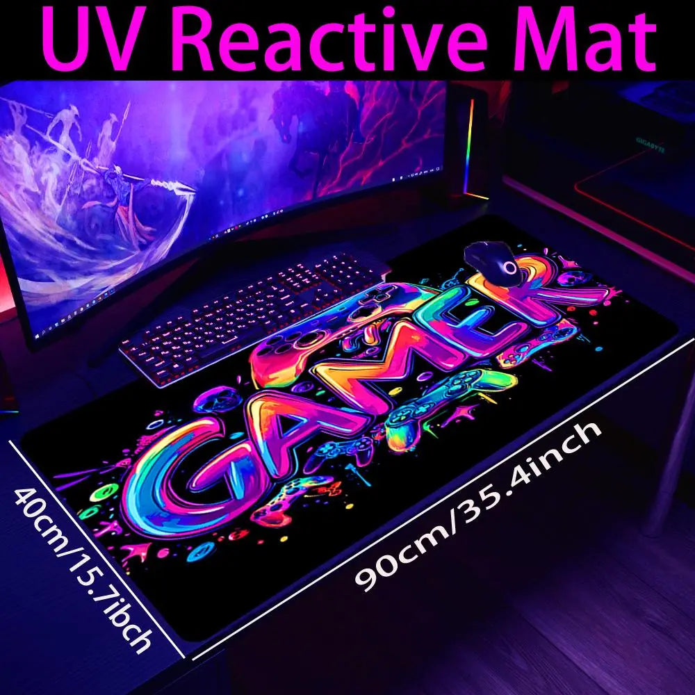 Large UV Reactive Gaming Mouse Pad - Thickened Non-Slip Rubber for E-Sports and Gaming Room Accessories