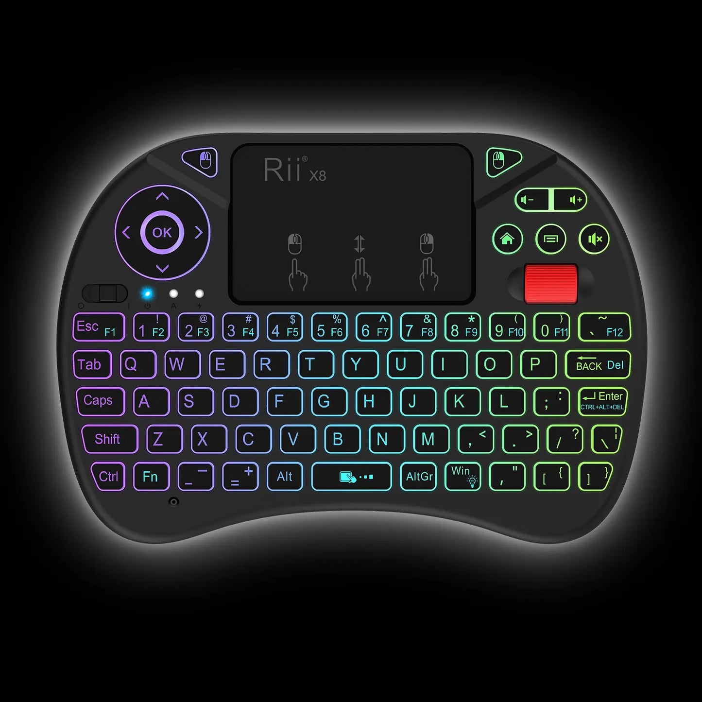 Rii X8 Mini Wireless Keyboard with Touchpad, 2.4GHz Connectivity, RGB Backlighting, and Rechargeable Battery for Android TV Box, Mac, PC, and Nvidia Shield Controller