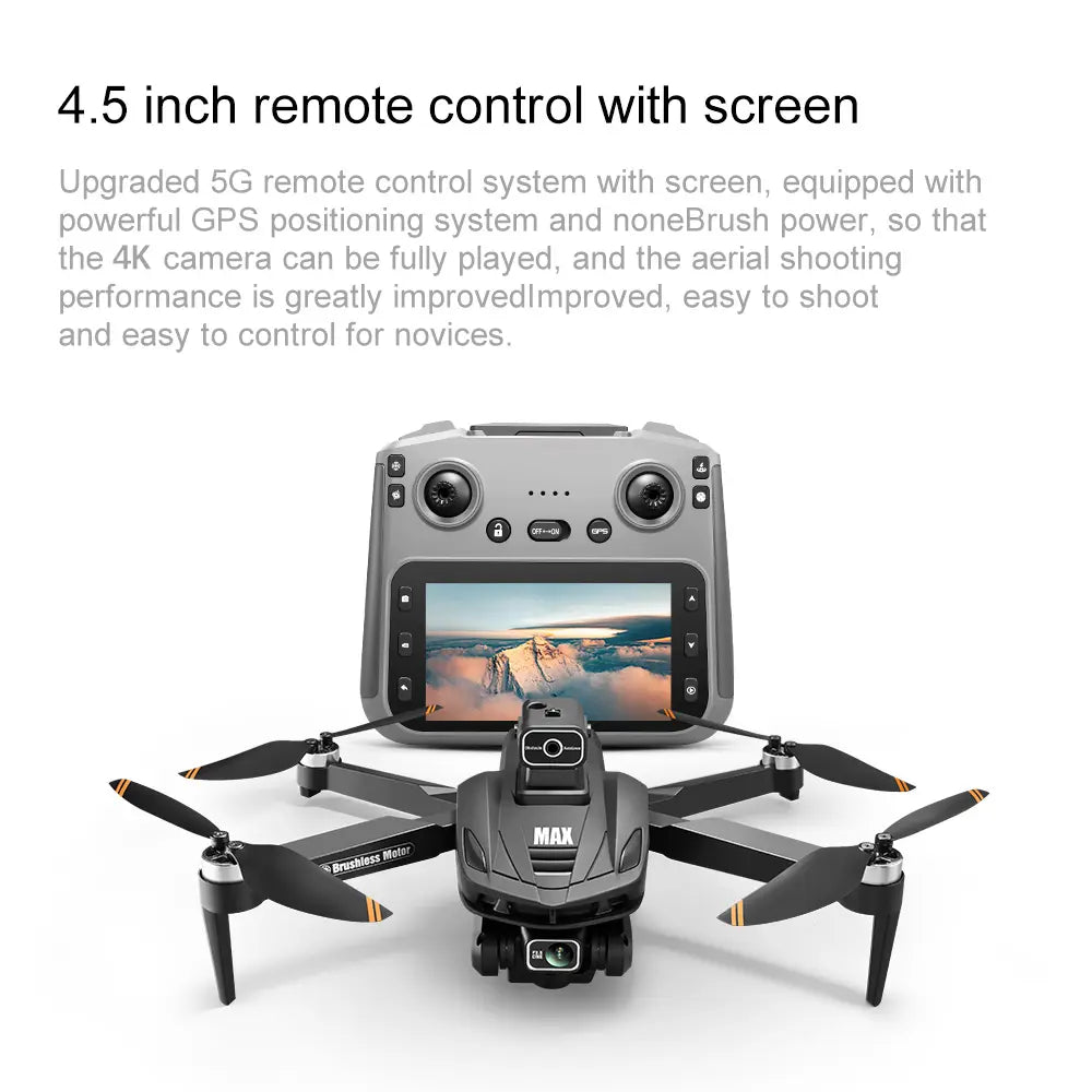 2026 New!!!!! V168 Pro Max Drone, Equipped with Front 4K HD Camera, Brushless Motor, GPS Return, Gesture Control, 4.5Inch Screen Remote Control Quadcopter.360°Scrolling, Dual Lens, Foldable Design, Drone GPS.684 Inch Height,