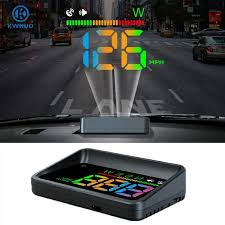 KUOWEIHUD H4 Universal Car Head-Up Display with Digital MPH Speedometer, LED Ambient Lighting, Speed Alert, and Durable ABS+PC Material - Automotive Accessories