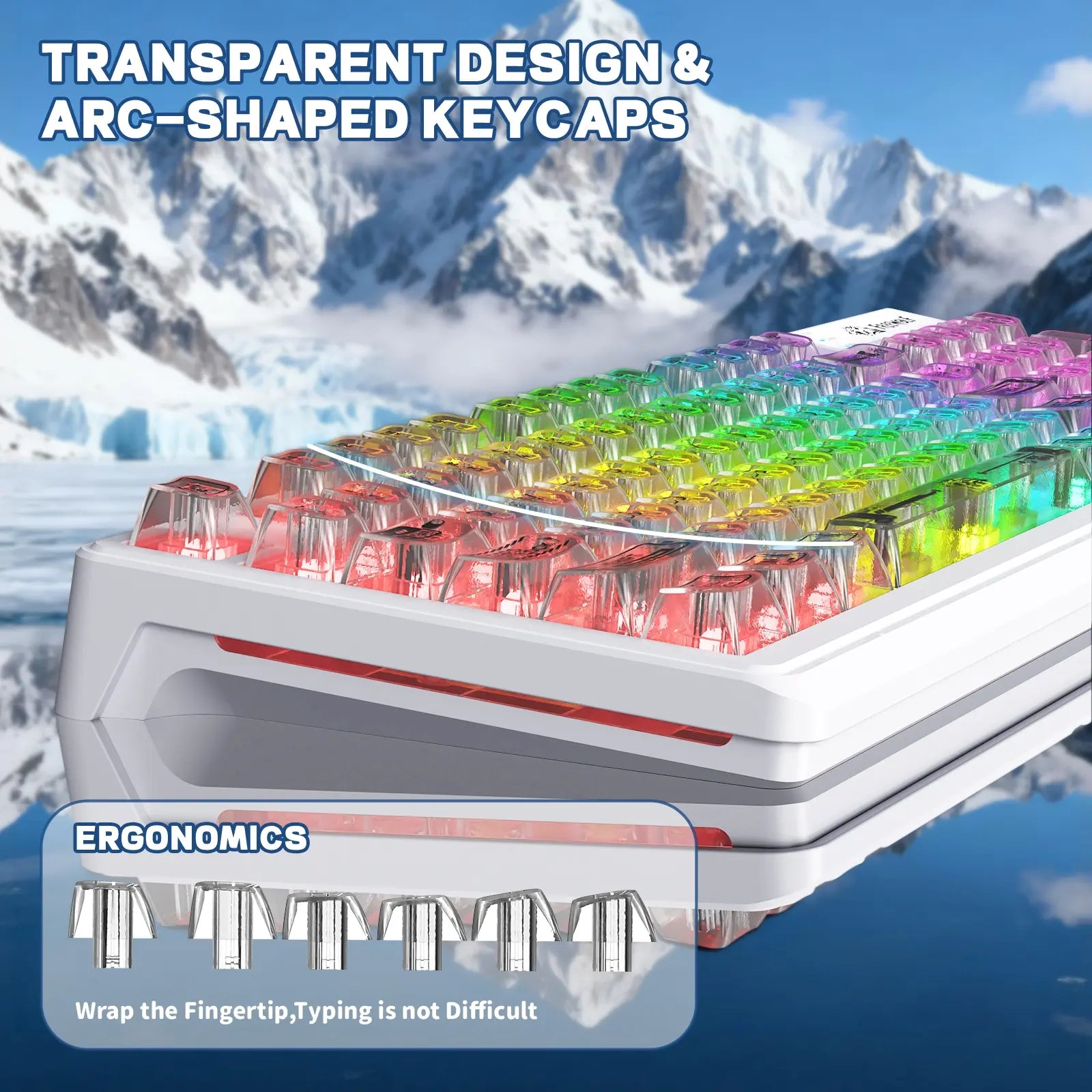ZIYOU LANG M95 Wired Gaming Keyboard with Transparent Membrane, Clear Keycaps, Rainbow RGB Backlighting, Side Light Bar, 94 Silent Keys with Mechanical Feel, 26-Key Anti-Ghosting, Compatible with Mac and PC