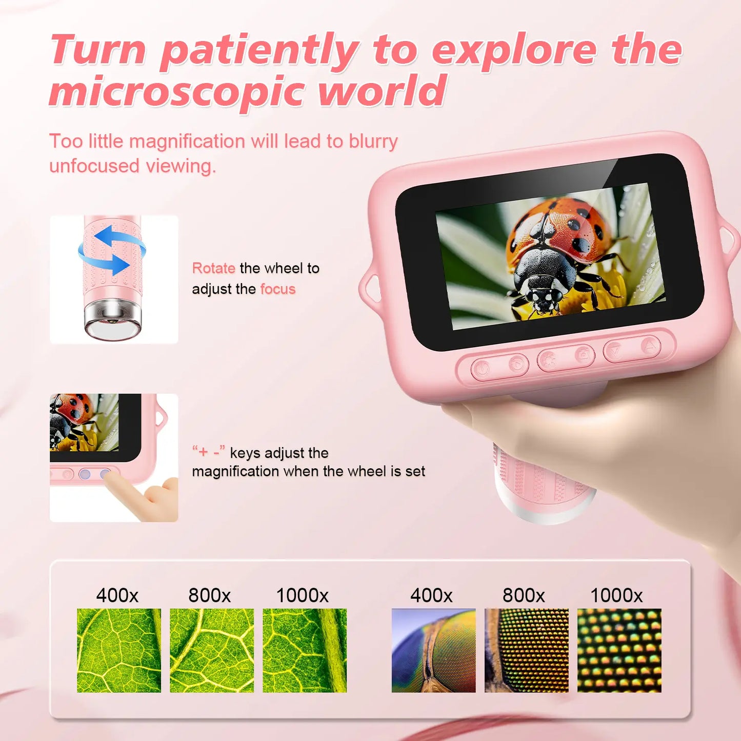 ASPOVEN 4K Upgraded Mini Pocket Digital Microscope with 3" Screen, Rechargeable Educational Tool for Children Ages 4-12, Ideal STEM Learning Gift for Boys and Girls
