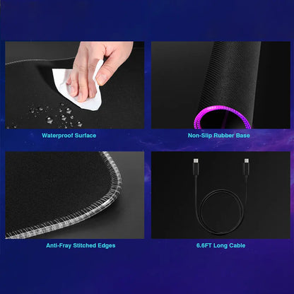 HIWE RGB Gaming Mouse Pad with 15W Magnetic Wireless Charging - Extra Large 35x15.8 Desk Mat with 24 Light Effects, Non-Slip Base, and Waterproof Design for Gamers