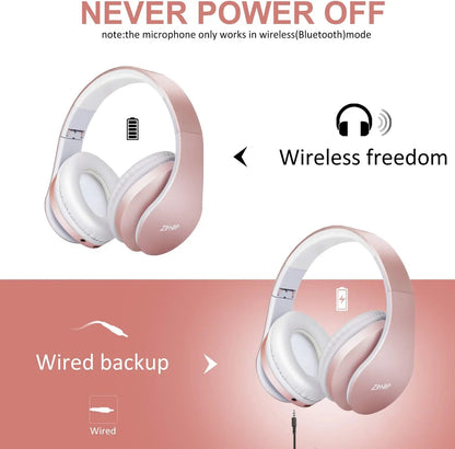 ZIHNIC WH-816 Wireless Bluetooth Over-Ear Headphones with Long Battery Life, Waterproof Design, and Foldable Sport Features for Comfortable Extended Use