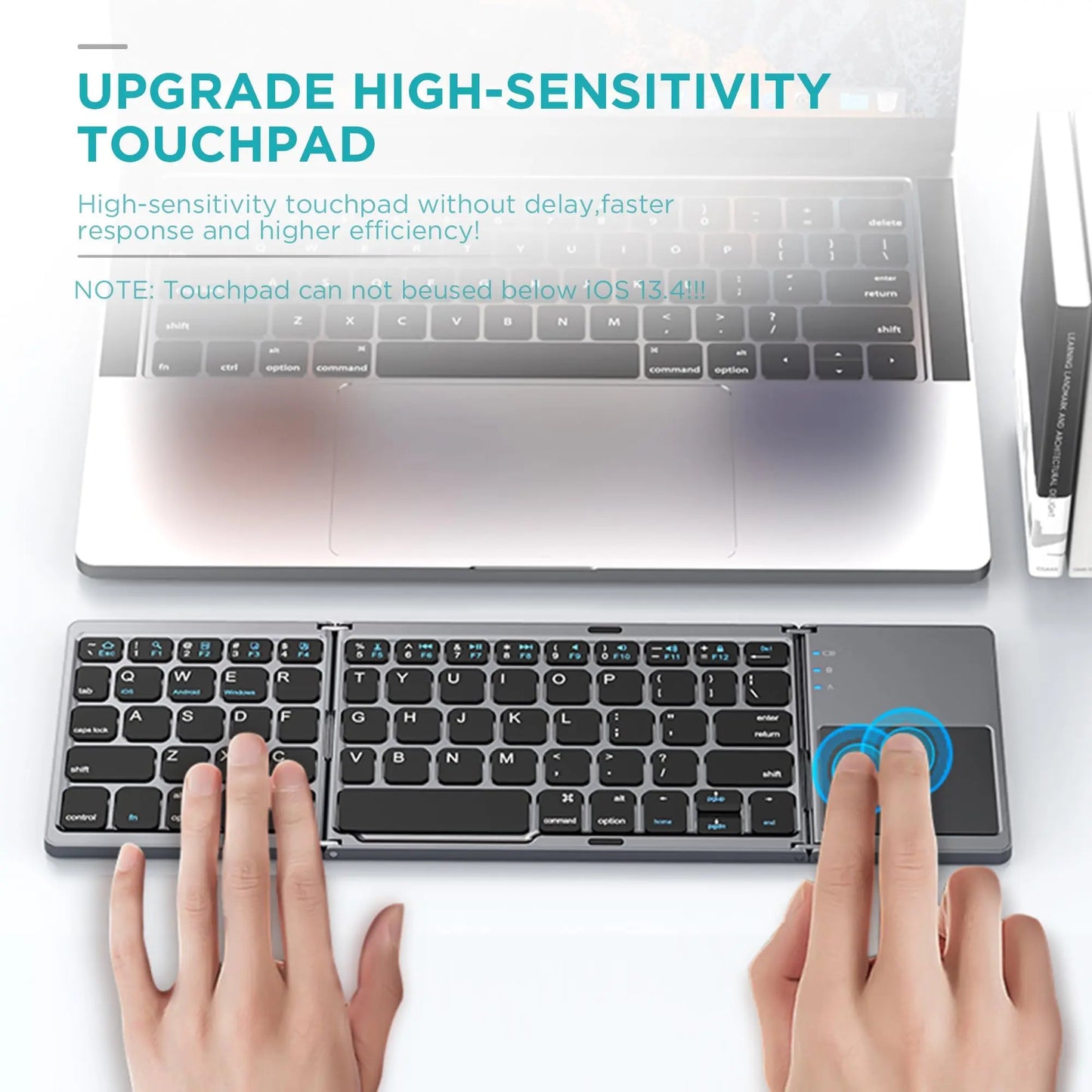 Tri-Fold Bluetooth 5.0 Wireless Keyboard with Touchpad | Universal Compatibility for Windows, iOS, macOS, and Android | Connects Up to 3 Devices | Rechargeable Battery | Ultra-Portable Design for Computers, Tablets, and Mobile Phones