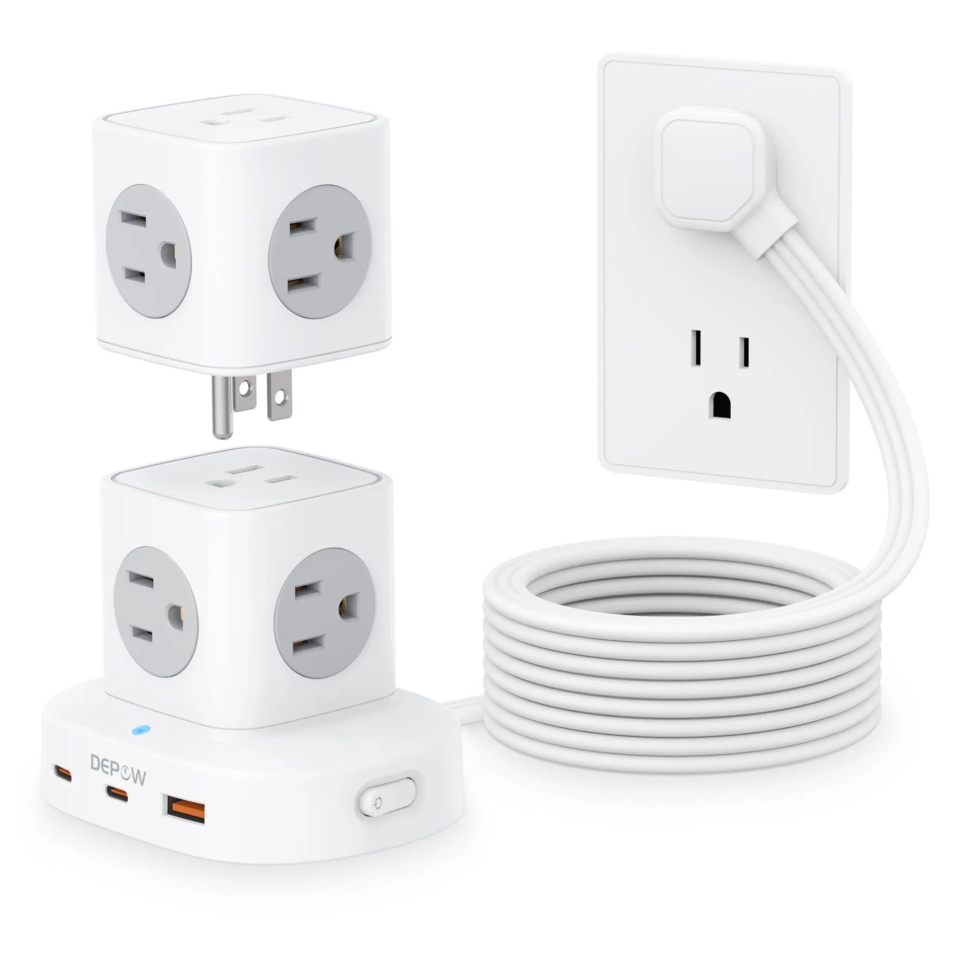 Tower Power Strip with 9 Outlets 3 USB (2 USB C), Surge Protector Tower 1250W/10A, 1700J, 5Ft Removable Multiple Outlets Power Strip Tower, Ideal for Dorms, Home Office, Travel, Hotels Outletplugs