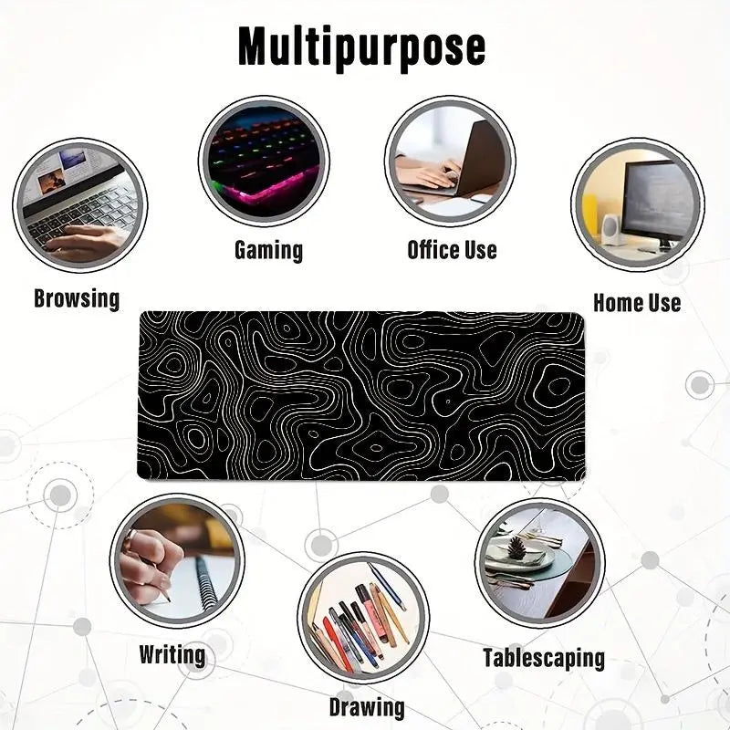 Line Pattern Cozy Gaming Mouse Pad, Large Size Mouse & Keyboard Mat with Stitched Edge, Non-Slip Desk Mat for Home Office, Non Slip Mousepad, Office Accessories