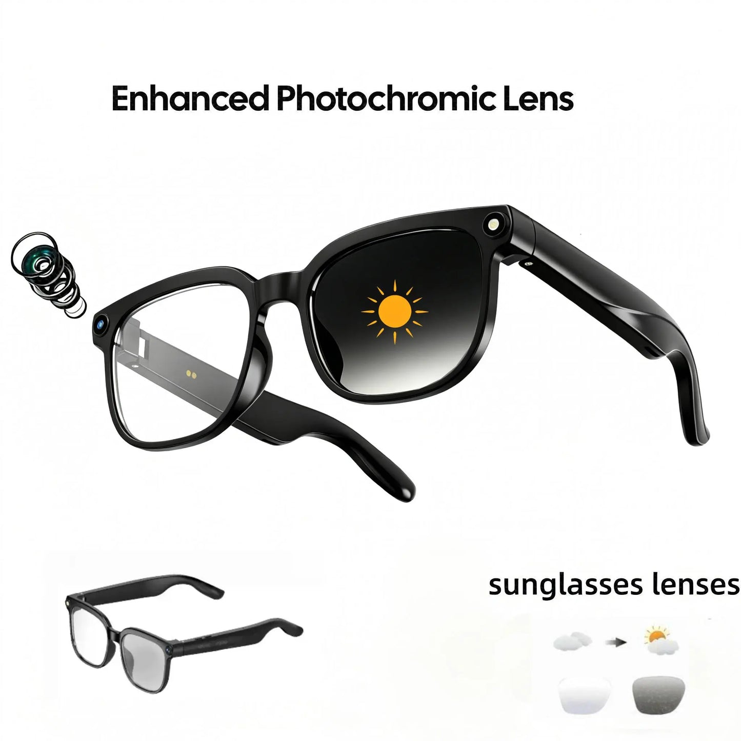 Smart AI Camera Glasses with 8MP Photochromic Lenses, Touch Button Adjustment for Hands-Free Photography, Real-Time Translation in 160+ Languages, Bluetooth Connectivity, and UV Protection for Outdoor Adventures