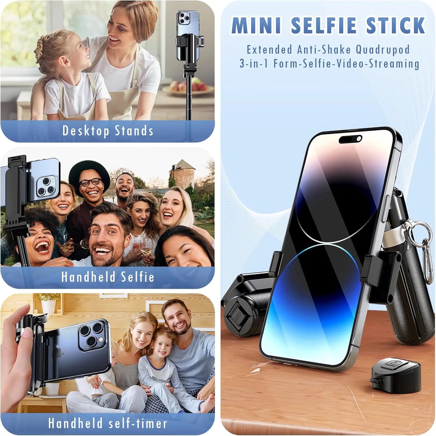 2026 5-in-1 Mini Wireless Selfie Stick - 360° Rotatable, Compact Design, Bluetooth-Controlled, 21.2-Inch Telescopic, Versatile Handheld Stabilizer, Phone Stand, and Tripod for Mobile Vlogging by Summerwins