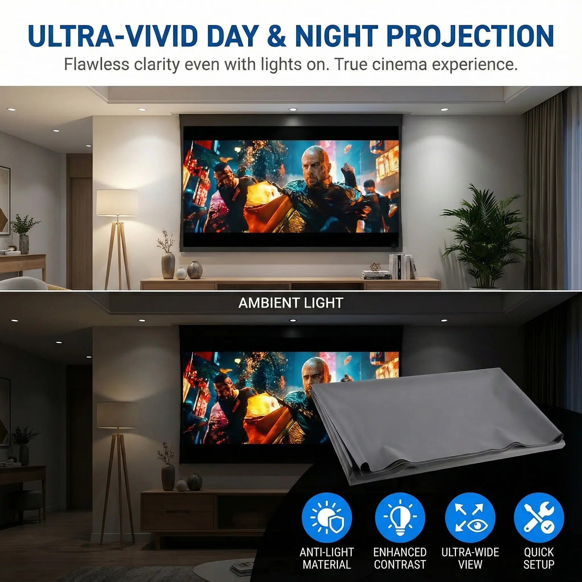 100-Inch 4K UHD Anti-Light Foldable Portable Projector Screen for Home Theater, Office, Classroom, and Outdoor Movie Projection - Optimal Clarity with Front View Design