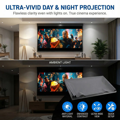 100-Inch 4K UHD Anti-Light Foldable Portable Projector Screen for Home Theater, Office, Classroom, and Outdoor Movie Projection - Optimal Clarity with Front View Design