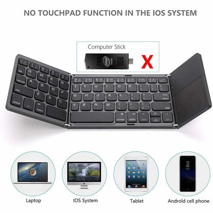 Tri-Fold Bluetooth 5.0 Wireless Keyboard with Touchpad | Universal Compatibility for Windows, iOS, macOS, and Android | Connects Up to 3 Devices | Rechargeable Battery | Ultra-Portable Design for Computers, Tablets, and Mobile Phones