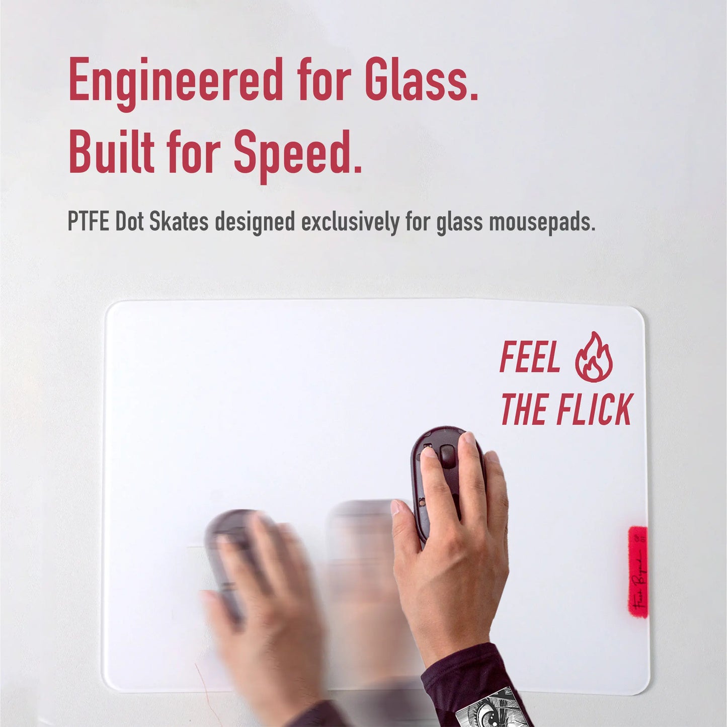 Flashbeyond 60 Dot Mouse Skates – PTFE for Glass Mousepad | Adjustable Glide & Precision Control | Easy Apply | Crimson Red