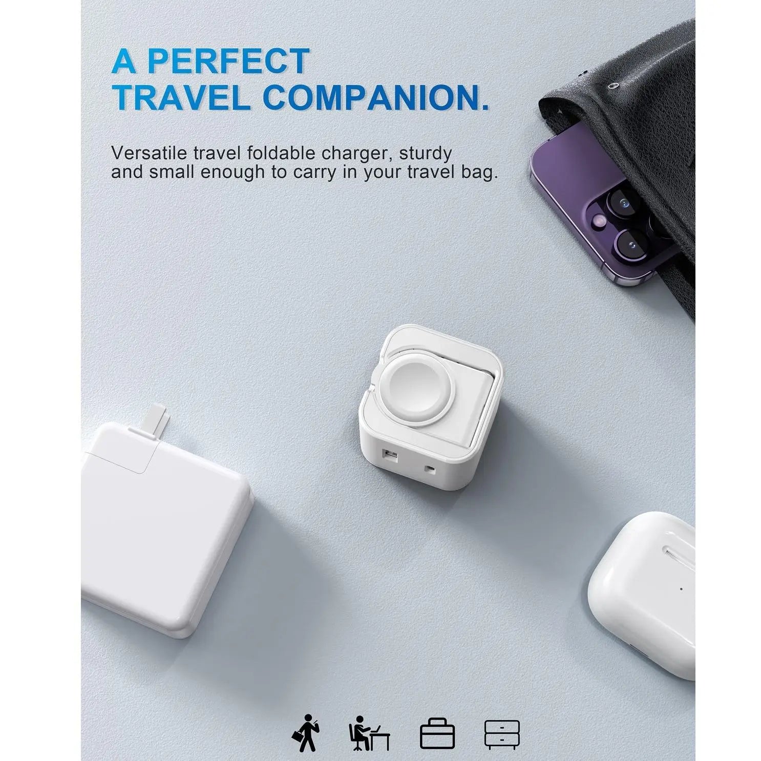36W Apple Charging Block with Integrated Watch Charger, Foldable PD Fast Charger with Dual Ports, Compatible with iPhone, Apple Watch, and AirPods