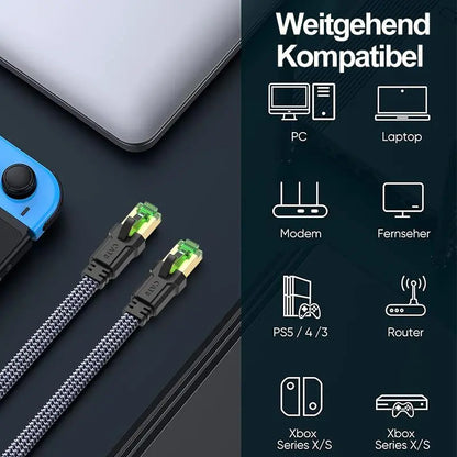 Cat 8 Ethernet Cable - High-Speed Braided 40Gbps 2000 MHz Network Cord for Gaming PCs, PS5, Xbox, Modems, and Routers