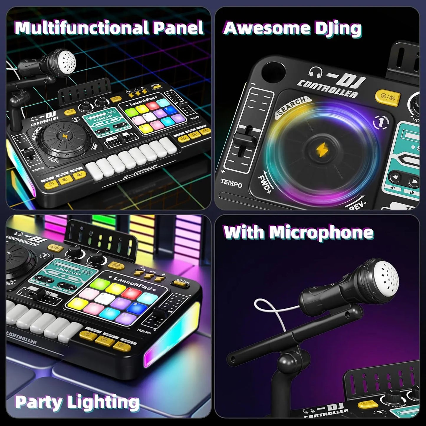 Multifunctional Digital DJ Controller with Microphone and Piano Keys - Educational Music Toy for Kids, Ideal for Home Entertainment