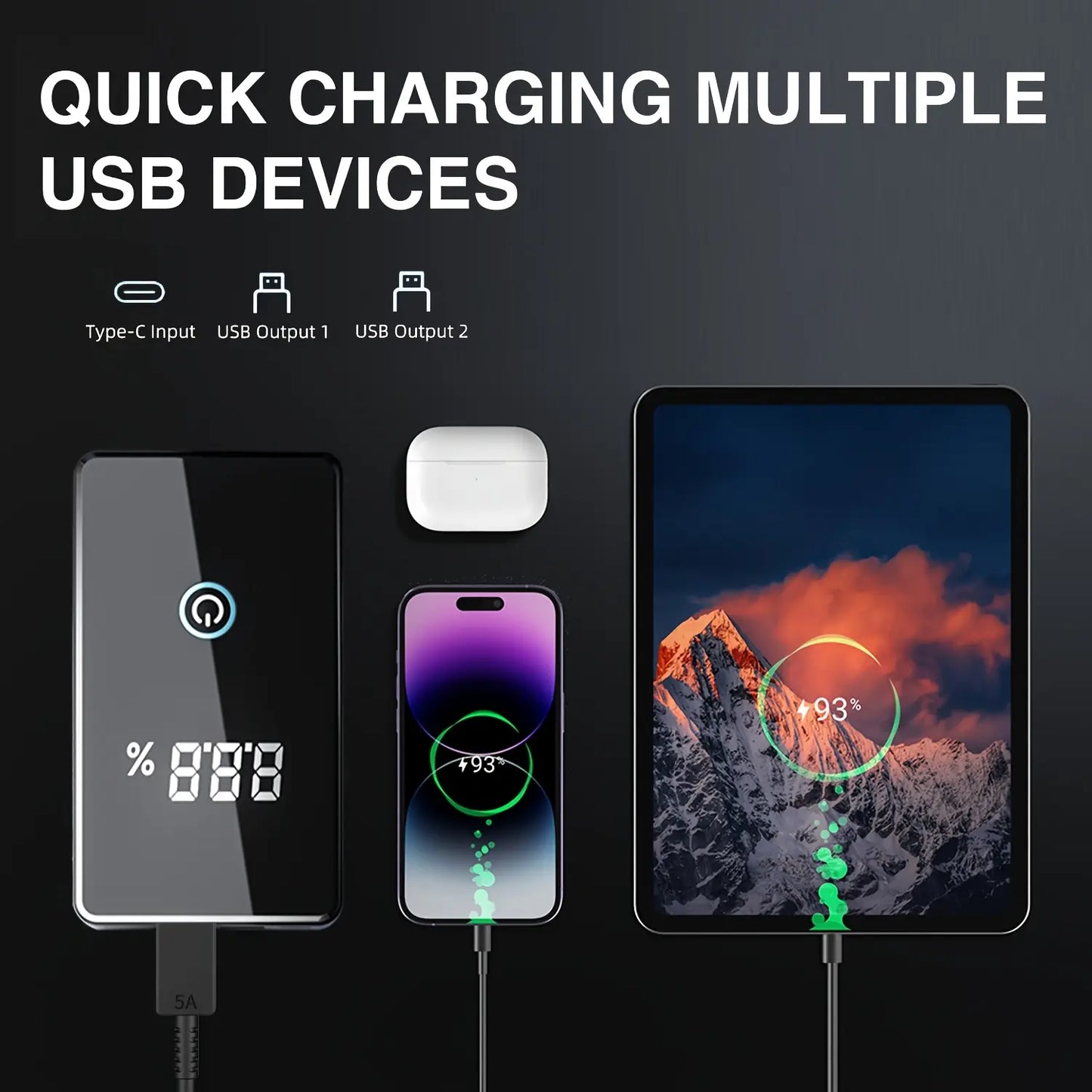 1500A Peak Portable Car Jump Starter (Up to 5.0L Gas/3.0L Diesel) - 12V Auto Battery Booster with Smart Jumper Cables, Wireless Power Bank, 3-In-1 LED Light, Lightweight Beginner-Friendly Roadside Emergency Kit
