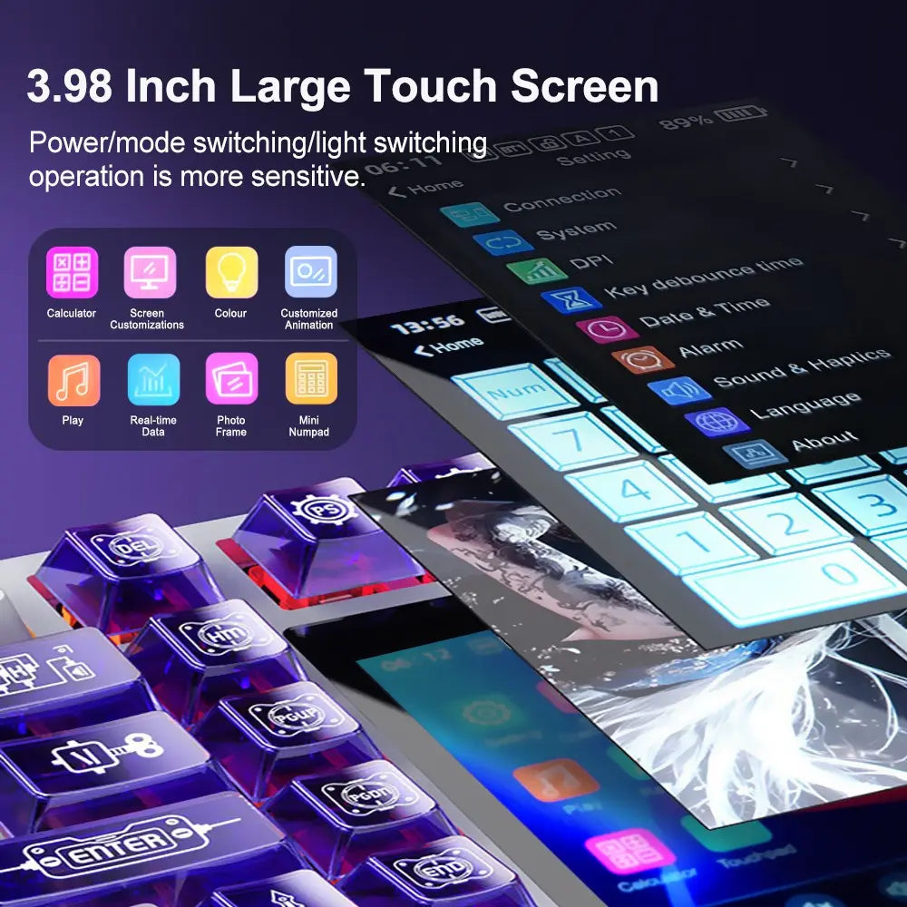 Aula L99 Tri-Mode Mechanical Wireless Gaming Keyboard - 84 Keys with Display, RGB Lighting, Hot Swappable Switches, High Battery Capacity, Compatible with Windows, Mac, and iOS