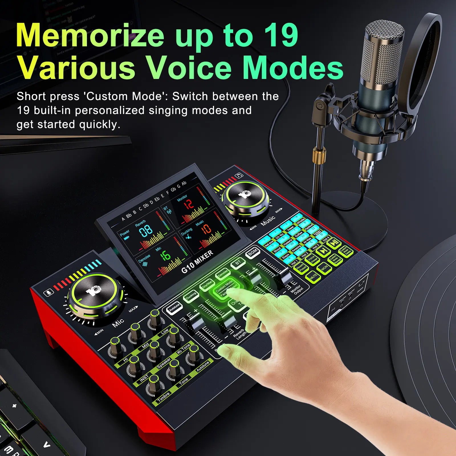 Tenlamp G10-P15 Professional Sound Card Kit with Condenser Microphone, Audio Mixer Featuring Voice Changer and Noise Reduction for Streaming, Podcasting, and Gaming