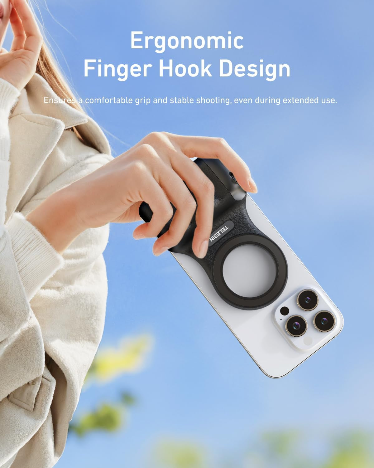 Fun Shot Magnetic Phone Camera Grip and C03 Magnetic Selfie Light Creator Kit Compatible with iPhone MagSafe and Android - Bundle for Selfies, Photography, TikTok, Zoom Calls, and Video (Black)