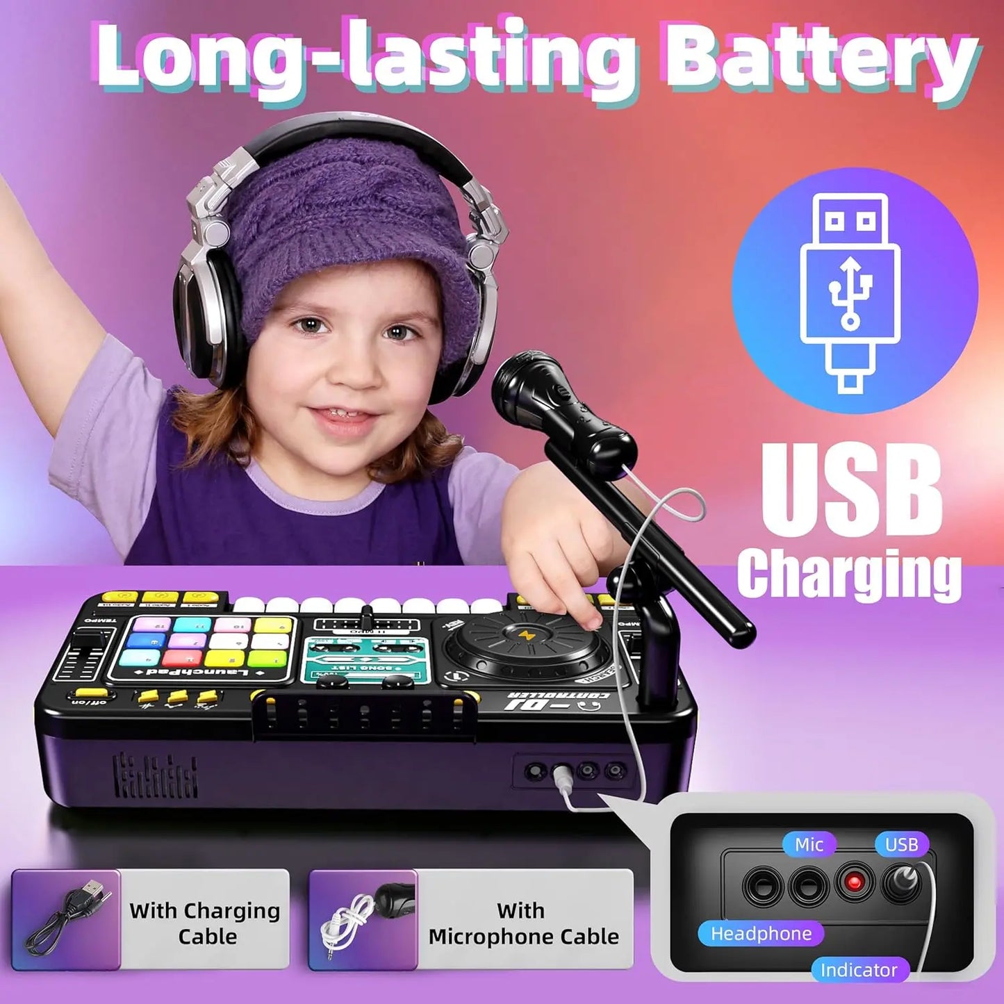 Multifunctional Digital DJ Controller with Microphone and Piano Keys - Educational Music Toy for Kids, Ideal for Home Entertainment