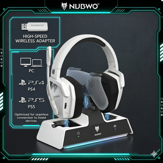 NUBWO G06 Pro Wireless Gaming Headset with Charging Station for Headphones & PS5 Controller Charger, Ps5 Ps4 PC, 120-Hour Battery, with 6 LED & RGB Mode,23Ms Sync​ for Fortnite & Call of Duty/Fps Gamers, Triple Mode All Devices Compatible Tiktokshopspring