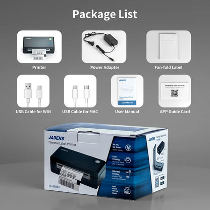 JADENS Bluetooth Wireless Thermal Shipping Label Printer - Compatible with iOS, Android, Windows, Mac, and Chromebook - Ideal for Etsy, eBay, Shopify, and USPS