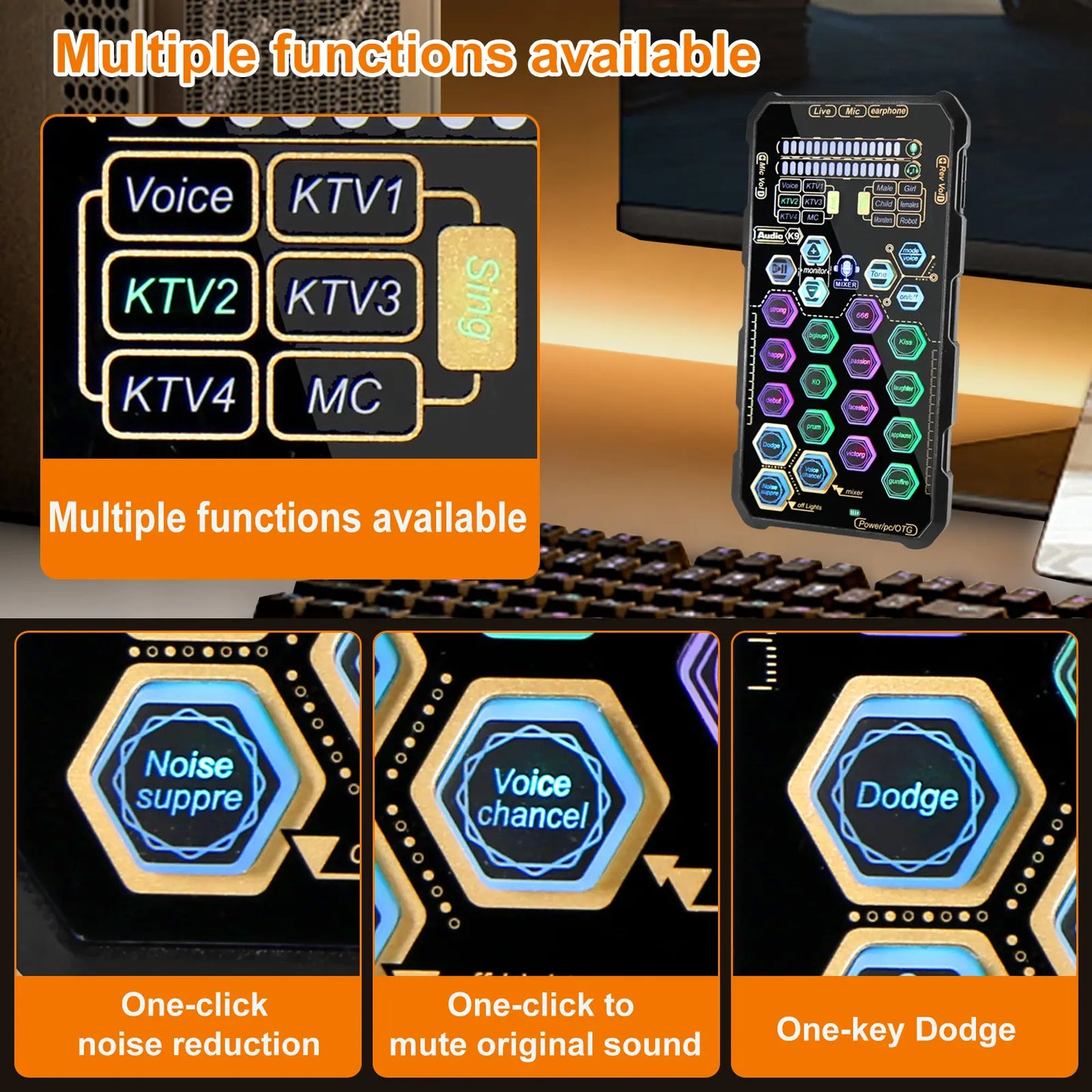 HOSABELY SK9 Wired Compact Handheld Live Sound Card Set – Portable Audio Interface with Microphone Connectivity for PS5, PC, Android, and iPhone Streaming