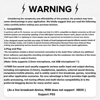 Professional Live Sound Card Audio Interface with DJ Mixer Effects and Voice Changer for Podcast Production and Streaming (Not Compatible with XBOX)