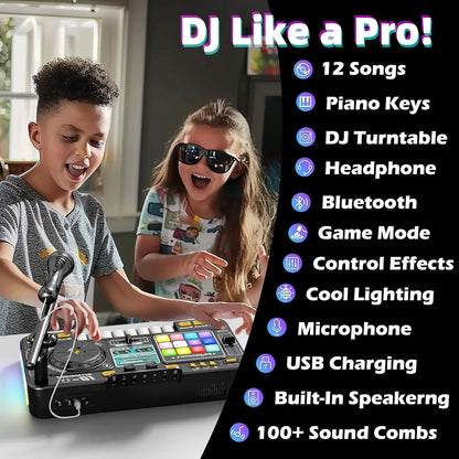Multifunctional Digital DJ Controller with Microphone and Piano Keys - Educational Music Toy for Kids, Ideal for Home Entertainment