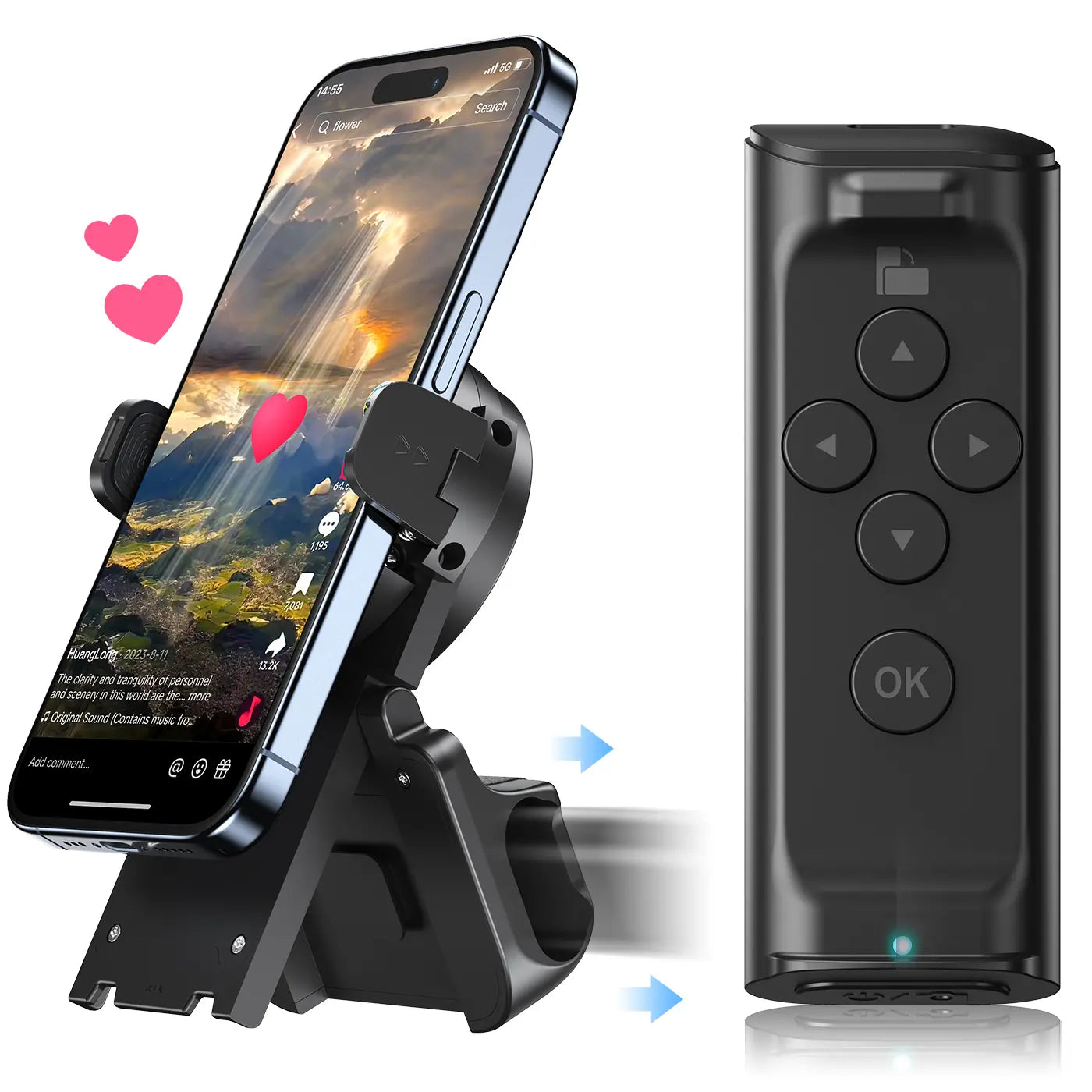 PUTARE Wireless Remote Control for TikTok Scrolling with Smartphone Holder Stand, Page Turner, and Camera Shutter for iOS and Android - Ideal Selfie Accessory and Upgraded Father's Day Gift