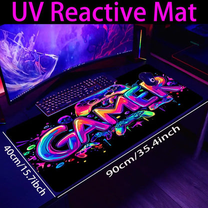 Large UV Reactive Gaming Mouse Pad - Thickened Non-Slip Rubber for E-Sports and Gaming Room Accessories