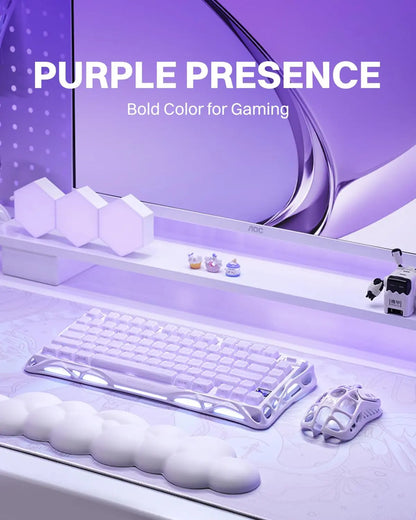 Gravastar Mercury K1 Wireless Mechanical Gaming Keyboard - Lavender Purple, Aluminum Alloy Design, Gasket Hot-Swap Sockets, Linear Switches, RGB Backlighting