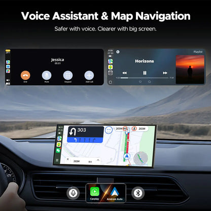 Lamtto 10.25" Wireless CarPlay Screen - Stream YouTube, Netflix, and TikTok While Parked, Compatible with iPhone 8–15+ & Android 11+ for Any Vehicle Upgrade