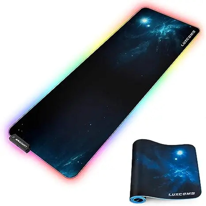 LUXCOMS RGB Soft Gaming Mouse Pad Large, Oversized Glowing Led Extended Mousepad ， Computer Keyboard Pad Mat，31.5X 11.8In