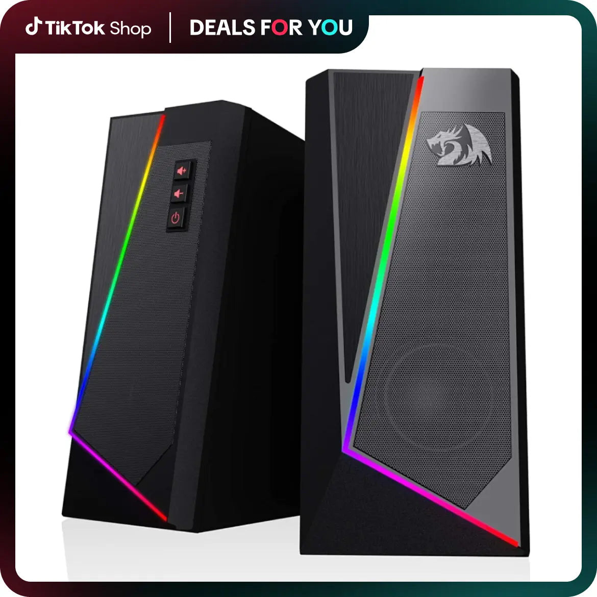 Redragon GS520 2.0 Channel Desktop Speakers - Multifunctional PC Gaming Audio System with RGB LED Lighting, Enhanced Sound Quality, and Convenient Volume Control, USB Powered with 3.5mm Connectivity
