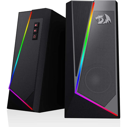 Redragon GS520 2.0 Channel Desktop Speakers - Multifunctional PC Gaming Audio System with RGB LED Lighting, Enhanced Sound Quality, and Convenient Volume Control, USB Powered with 3.5mm Connectivity