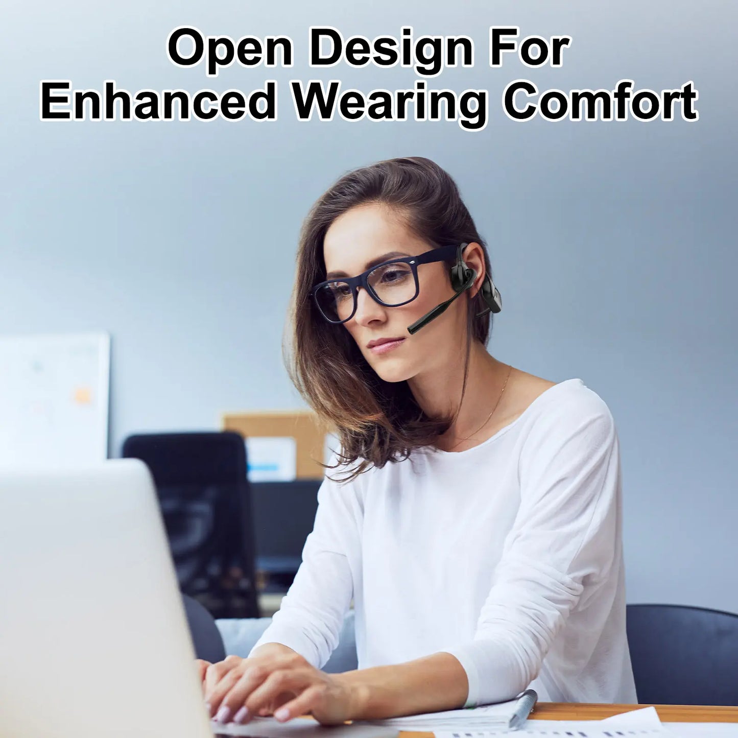 2B2C LK02 Open Ear Bluetooth Headphones - Noise Cancelling with ENC Technology - Multi-Button Controls - Wireless Office and Gaming Headset - Ideal for Professionals