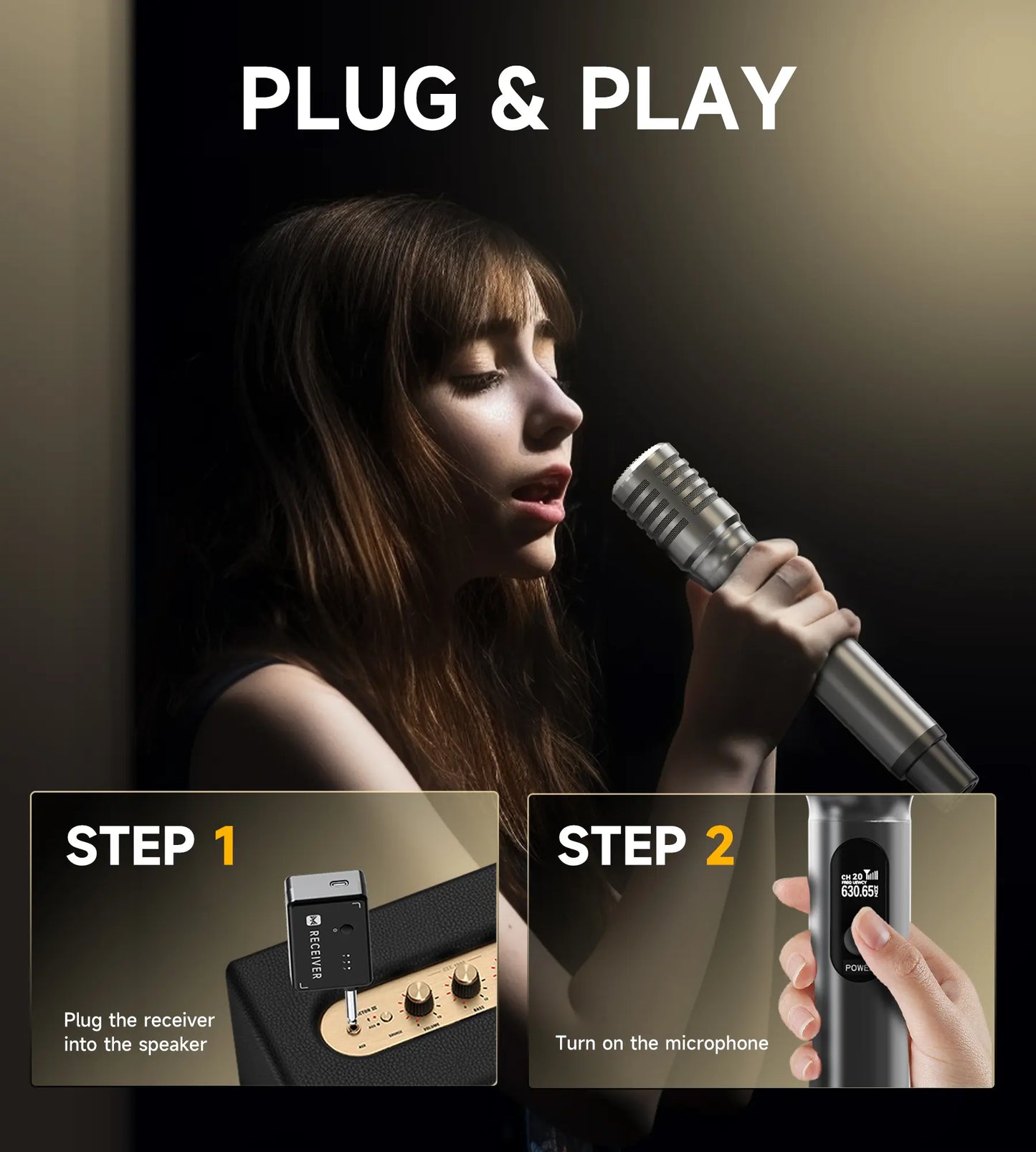 Professional Wireless Microphone System with One-to-One Chip Connection, Rechargeable Receiver, 40 Hours Battery Life, 200FT Range, Low Latency, Durable Metal Construction for Vocal Performance - Summerwins