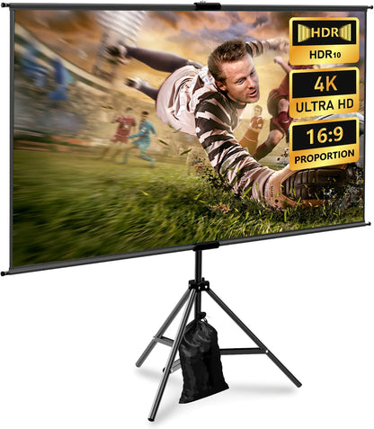 Portable 100-Inch 4K Projection Screen with Stand for Outdoor and Indoor Use, 16:9 HD Format