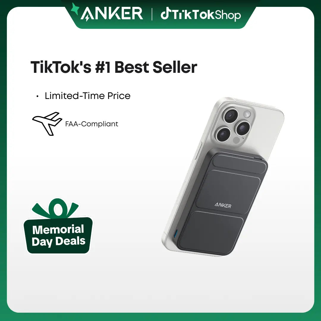 Anker 5,000mAh Magnetic Power Bank - Wireless Portable Charger with Foldable Stand and Side USB-C Port, Compatible with iPhone 17/16/15/14/13, Ideal for Summer and Father's Day Gifts