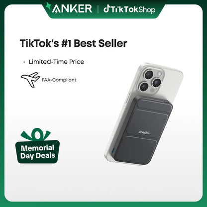 Anker 5,000mAh Magnetic Power Bank - Wireless Portable Charger with Foldable Stand and Side USB-C Port, Compatible with iPhone 17/16/15/14/13, Ideal for Summer and Father's Day Gifts