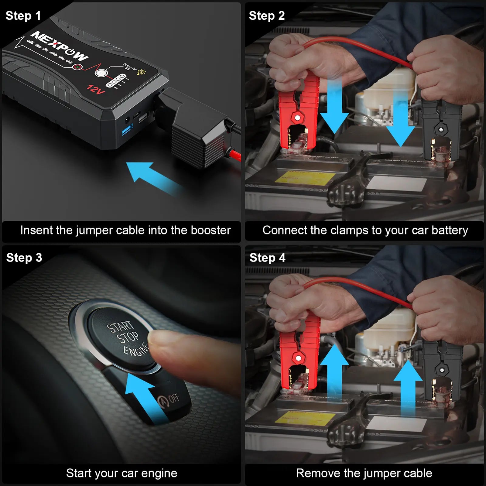 NEXPOW 2026 Enhanced Car Jump Starter - 3000A Peak Performance for 9.0L Gas and 7.0L Diesel Engines - Portable Lithium Battery Pack with USB QC3.0 and Jumper Cables