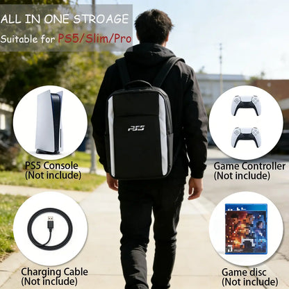 For Ps5 Travel Backpack for Console and Accessories, Compatible with Ps5/Ps5 Slim/Ps5 Pro, Large Capacity Storage for Console, Dual Controllers, Discs, and Headphones