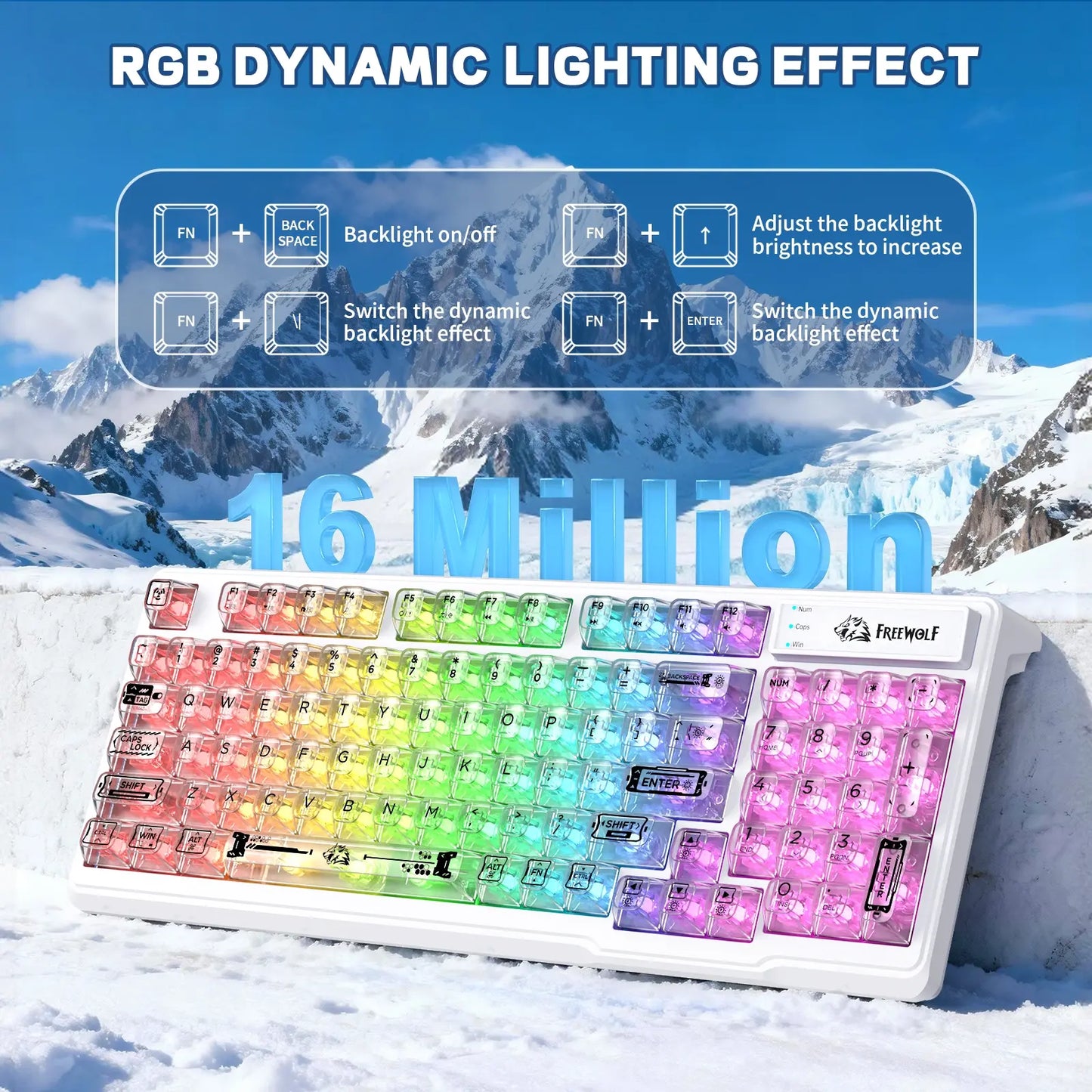 ZIYOU LANG M95 Wired Gaming Keyboard with Transparent Membrane, Clear Keycaps, Rainbow RGB Backlighting, Side Light Bar, 94 Silent Keys with Mechanical Feel, 26-Key Anti-Ghosting, Compatible with Mac and PC