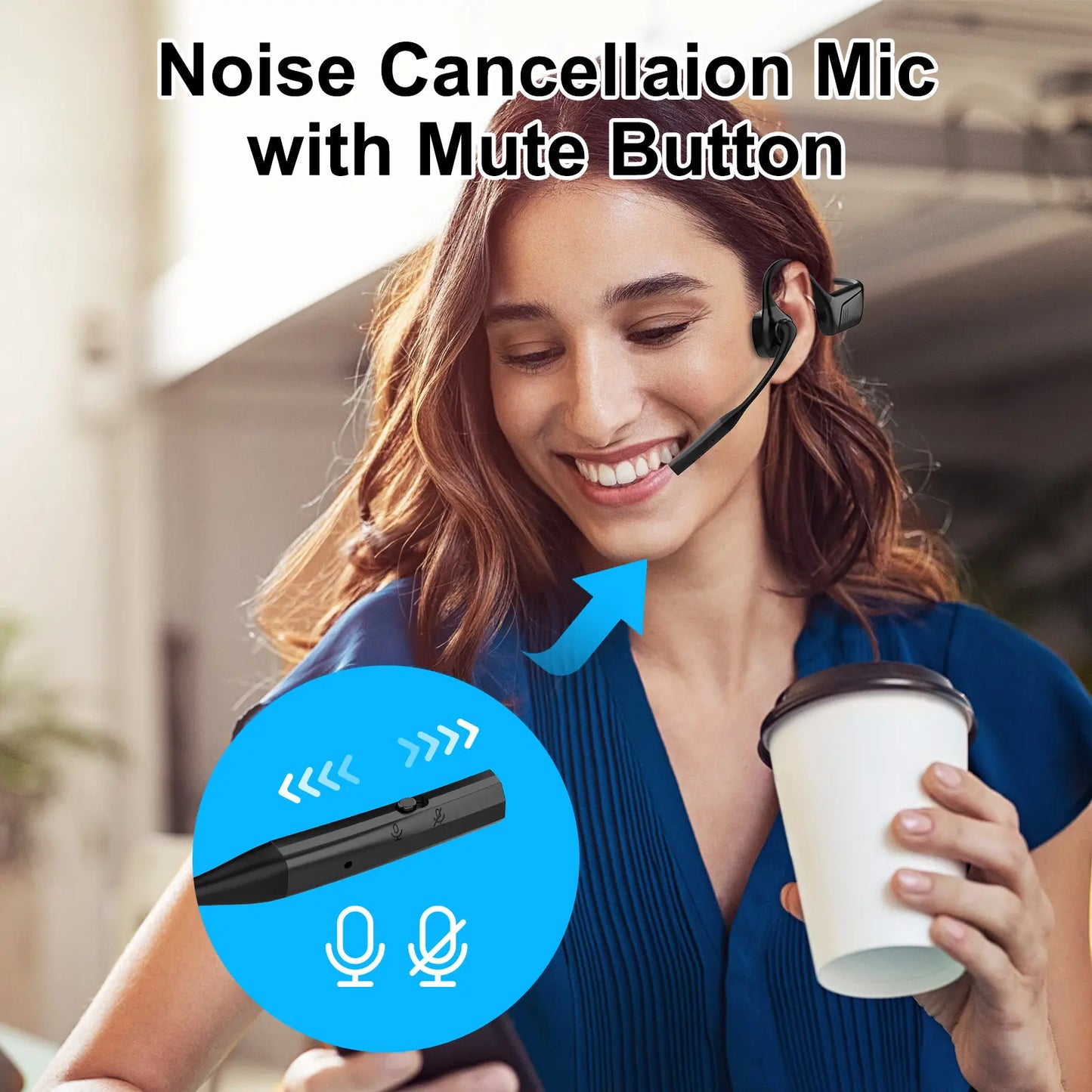 2B2C LK02 Open Ear Bluetooth Headphones - Noise Cancelling with ENC Technology - Multi-Button Controls - Wireless Office and Gaming Headset - Ideal for Professionals