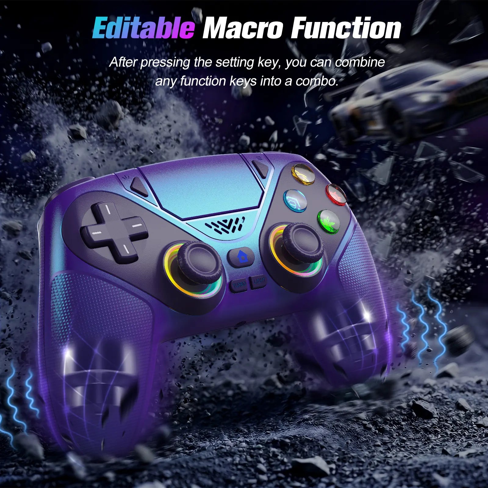 Wireless Gaming Controller Pro for PS5 with RGB LED Lighting – Turbo & Macro Programmable, Dual Vibration, Motion Sensing, Programmable Buttons, 1000mAh Fast-Charging, and Anti-Drift Calibration Guide by Summerwins