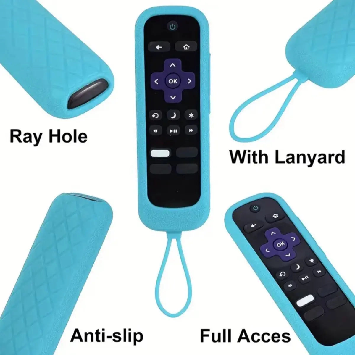 Universal Silicone Remote Control Case with Lanyard for Roku TV, Amazon Fire Stick, and Voice Remote - Glow-In-The-Dark Protective Sleeve