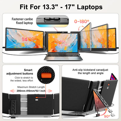 Cevaton 14" Portable Dual Laptop Screen Extender for 13.3"-17" Laptops, Requires Dual USB-C Display or HDMI+USB-C Display, Weighs 4.1 lbs
