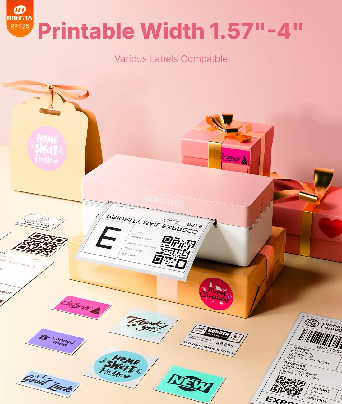 RT Bluetooth Wireless Thermal Label Printer - Compatible with iOS, Android, Windows, Mac, and Chromebook for Efficient Label Printing on Etsy, eBay, Shopify, and USPS
